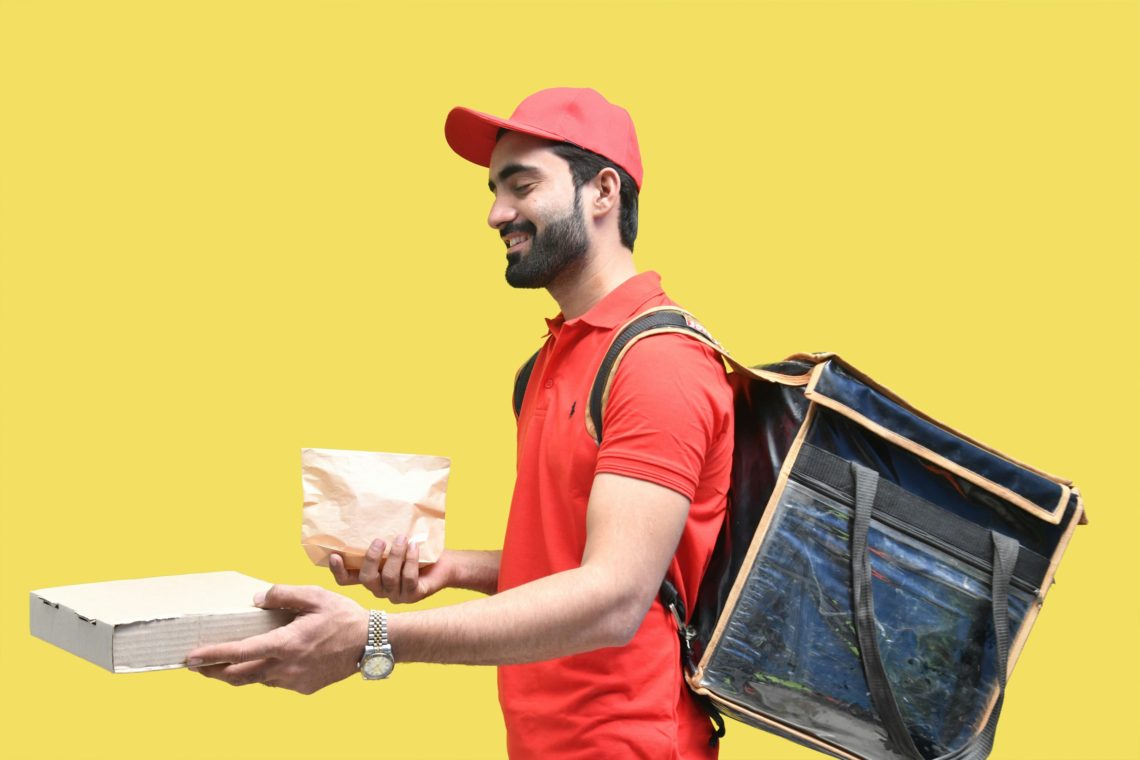 Local food delivery rider on a city street