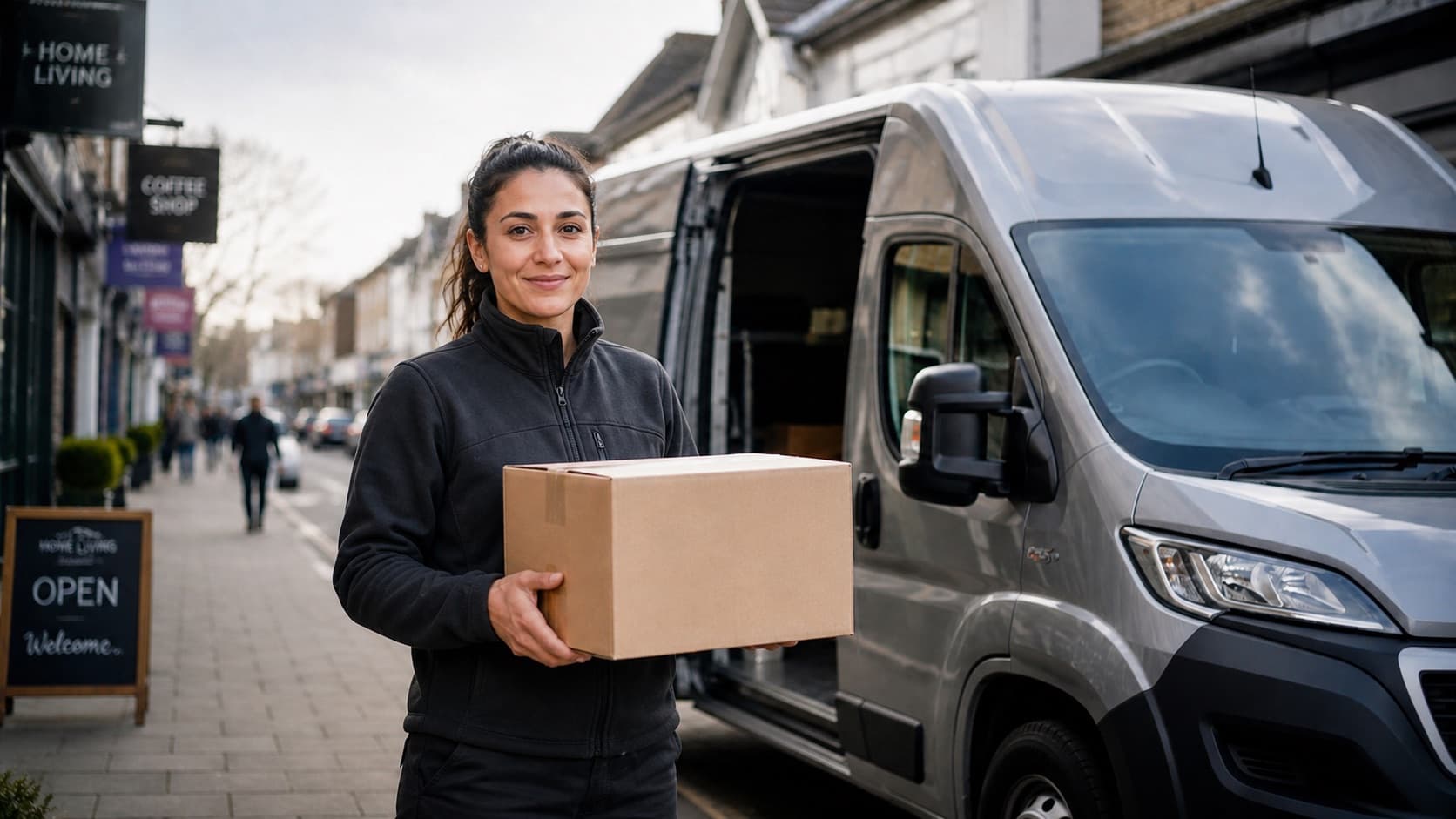 Cargo van inside a warehouse ready for loading